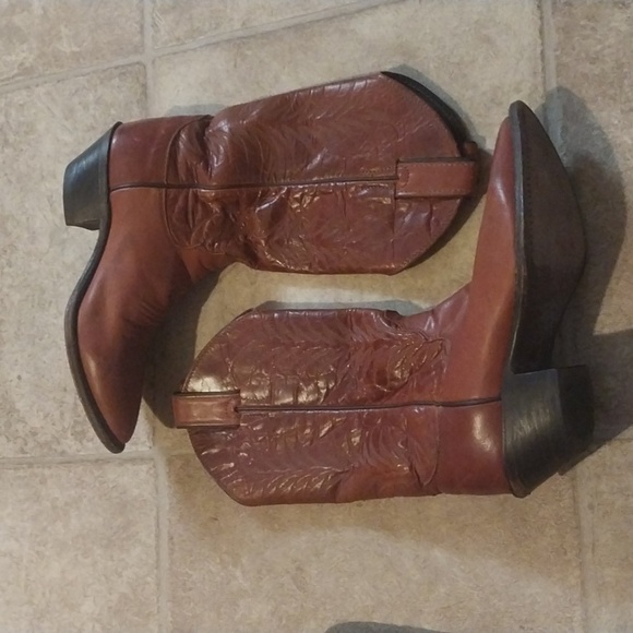 Justin Women Brown Leather Western Heeled Cowboy Boots Size 5.5 - Picture 4 of 9